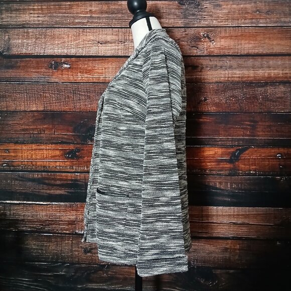 Christopher & Banks Knit Jacket Blazer M White Black Marled Open Front Pockets - Picture 6 of 9